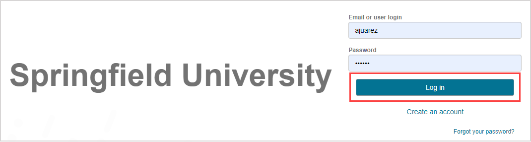 The "Log in" button is after the "Password" field on the main Möbius log in page.